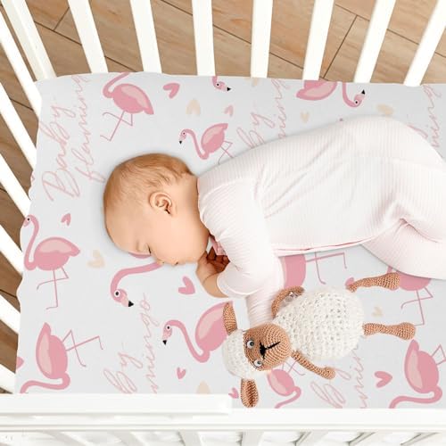 KICPOAY Flamingo Hearts Pink Crib Sheets Playard Sheets for Baby