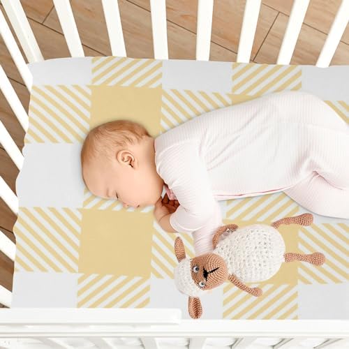 Joisal Vichy Check Yellow Plaid Crib Sheets for Baby Girl