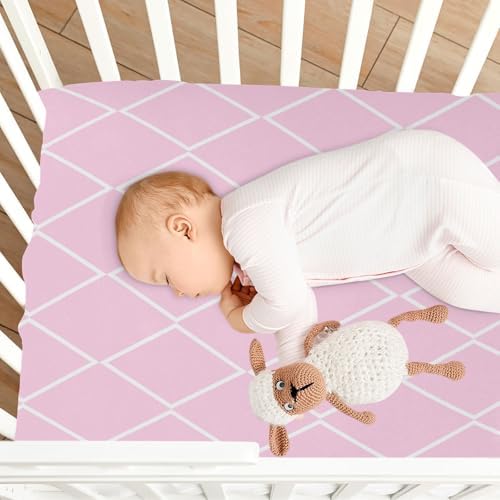 Checkered Pink White Crib Sheets for Baby Toddler