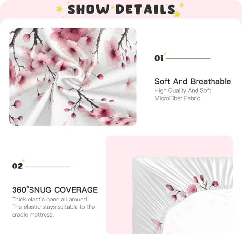 ALAZA Pink Cherry Blossoms Crib Sheets for Boys and Girls