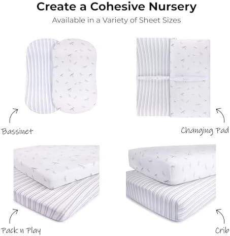 Elys Co Bassinet Sheets 2 Pack Blue Dragonflies Stripes