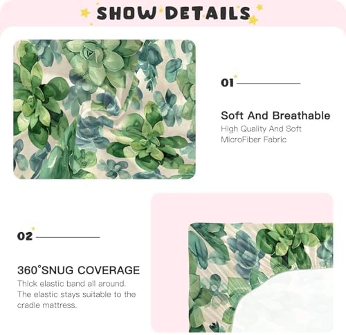 ALAZA Green Succulents Crib Sheets for Boys and Girls
