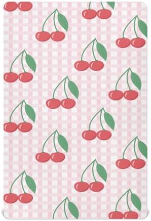 KICPOAY Red Cherry Checkered Crib Sheets Stretchy Playard Sheets for Baby Toddler