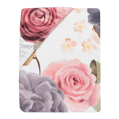 Lambs Ivy Secret Garden Floral Cotton Crib Sheet - White