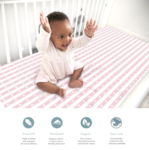Cambria Baby Organic Cotton Fitted Sheets with Pink Stripes 1