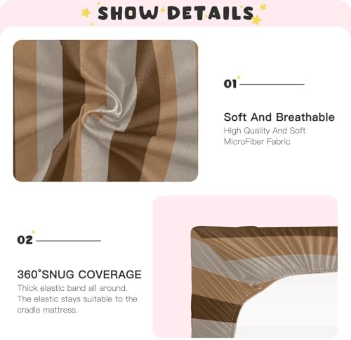 KICPOAY Dark Light Brown Stripes Crib Sheets Playard Sheets for Baby Toddler