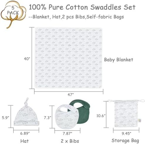 VigorSpring Newborn Swaddle Set with Hat and Bibs 5 Pack