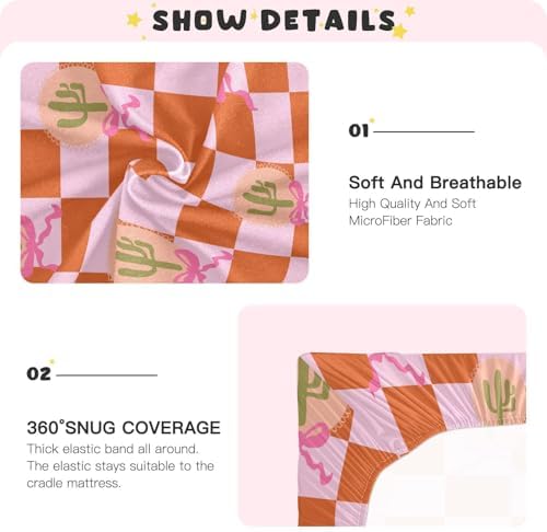 Gbjiemia Cactus and Bow Crib Sheets for Neutral Bassinet