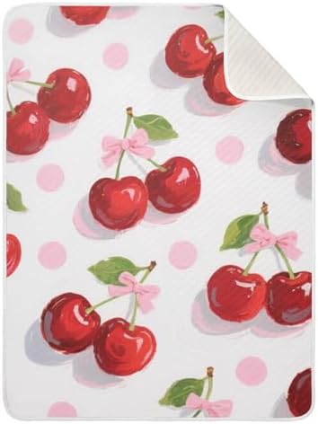 Sanluoli Waffle Blanket 30x40in Red Cherry Bow