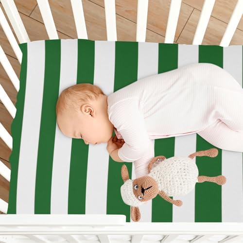 KICPOAY White Green Stripes Crib Sheets for Baby Toddler