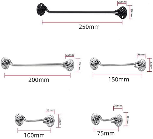 SHAUNI Hook and Eye Latch Gate Bolt - Black 6 Inch Heavy Duty