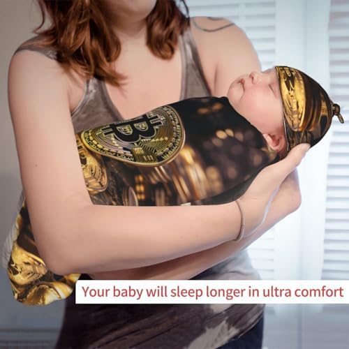 Bitcoin Baby Sleep Swaddle Blanket Set with Head Cap