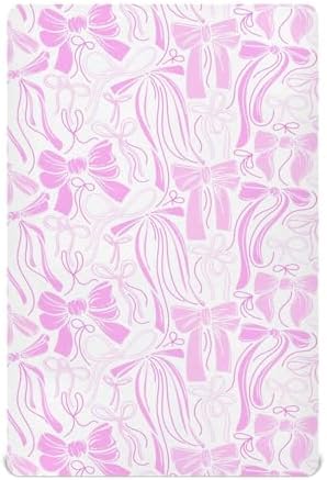 KICPOAY Fitted Crib Sheets with Pink Ribbons and Silk Bows 1