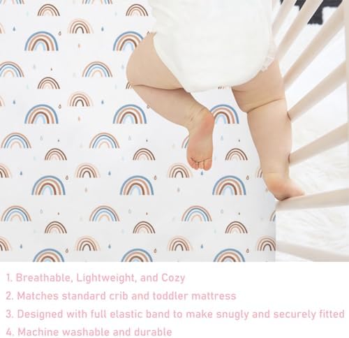 Hwmmbh Rainbow Crib Sheet 52x28 Cute Rainbow Drops Stretchy Fitted