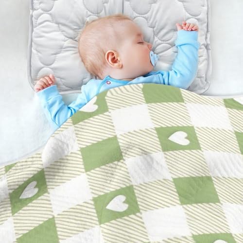 Sanluoli Swaddling Blanket with Satin Trim 30x40in Grey-Green Love Check
