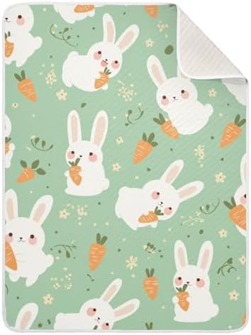 Sanluoli Baby Girl Swaddle Blanket with Cute Green Rabbits
