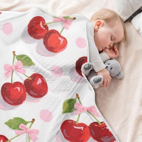Sanluoli Waffle Blanket 30x40in Red Cherry Bow