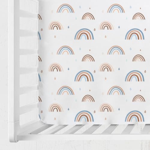 Hwmmbh Rainbow Crib Sheet 52x28 Cute Rainbow Drops Stretchy Fitted