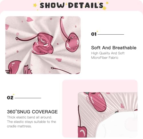 Pink Cherry Bow and Heart Crib Sheets for Baby Toddler