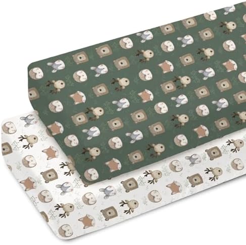 Boho Animals Crib Sheets 2 Pack Bear Deer Bunny Trees Mountain Soft Fitted