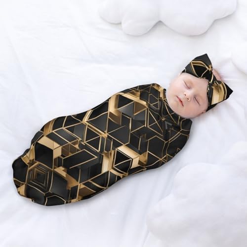 WZYCWB Black and Gold Plaid Swaddle Set for Newborn