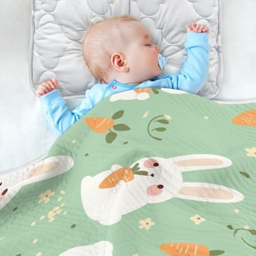 Sanluoli Baby Girl Swaddle Blanket with Cute Green Rabbits