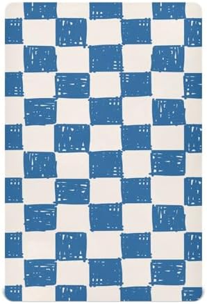 KICPOAY Fitted Crib Sheet Light Blue Checkerboard Doodle Stretchy