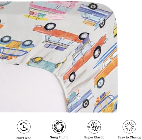 KASTLEE Colorful Classic Car Crib Sheets 52x28