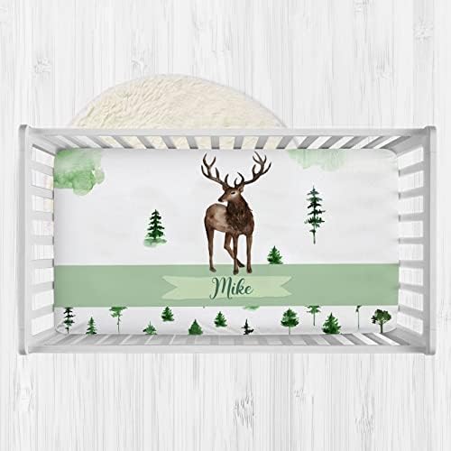 Personalized Woodland Deer Crib Sheets Set with Name