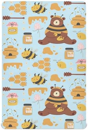 KICPOAY Fitted Crib Sheets with Bees and Bear Pattern