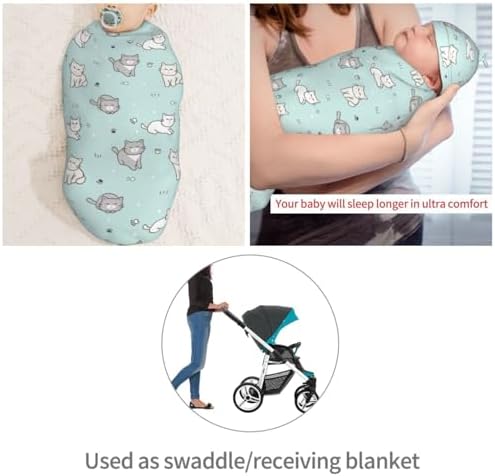 Cute Cartoon Cat Swaddle Blanket and Hat Set for Newborns