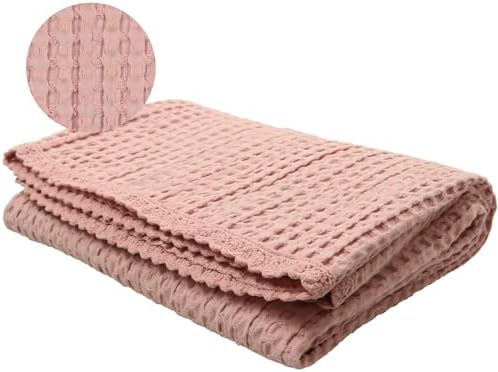 Woven Waffle Baby Blanket with Lace Trim - 100 Cotton Swaddle