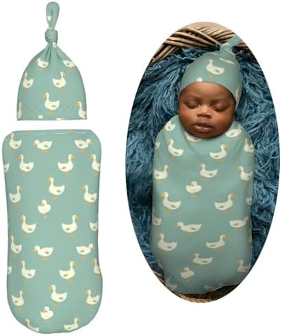 Muishi Kawaii White Goose Swaddle Blanket Beanie Set