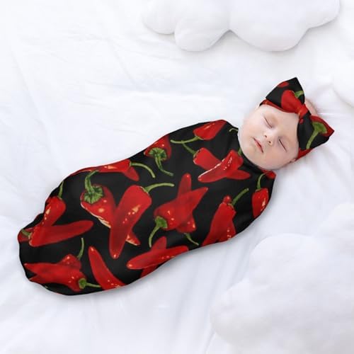 Chili Peppers Newborn Swaddle Blanket with Headband Set