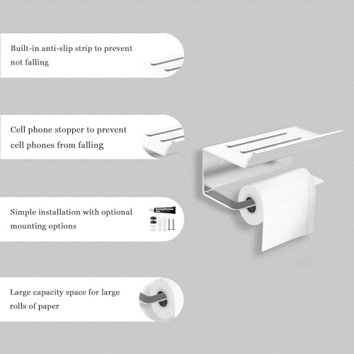 White Smooth Toilet Paper Holder with Adhesive Mount