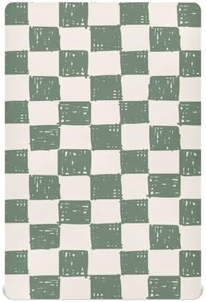 Light Green Checkerboard Doodle Fitted Crib Sheets for Baby