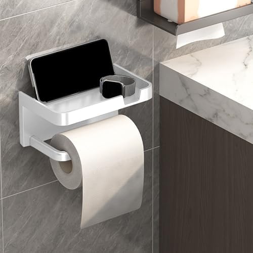 Self-Adhesive Toilet Paper Holder with Phone Shelf 1