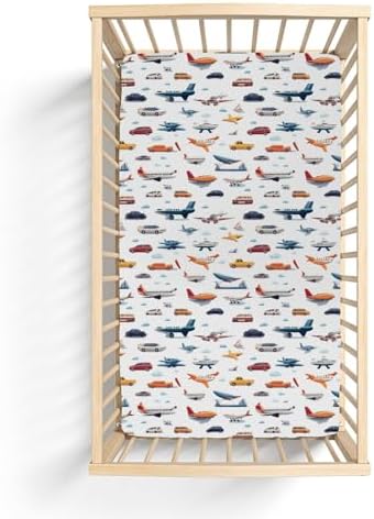 Colorful Planes Cars Baby Crib Sheet Retro 52x28