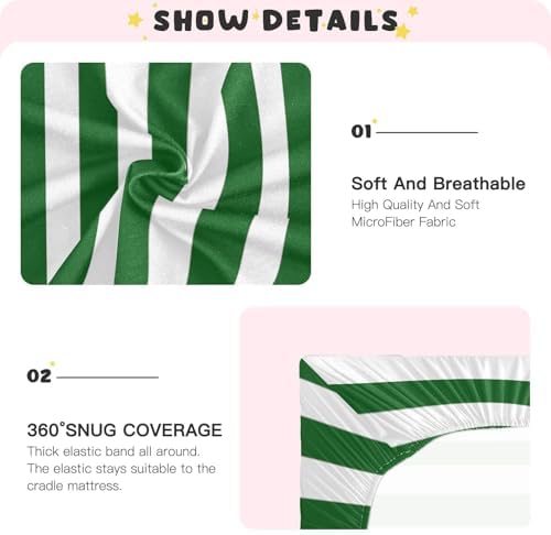 KICPOAY White Green Stripes Crib Sheets for Baby Toddler