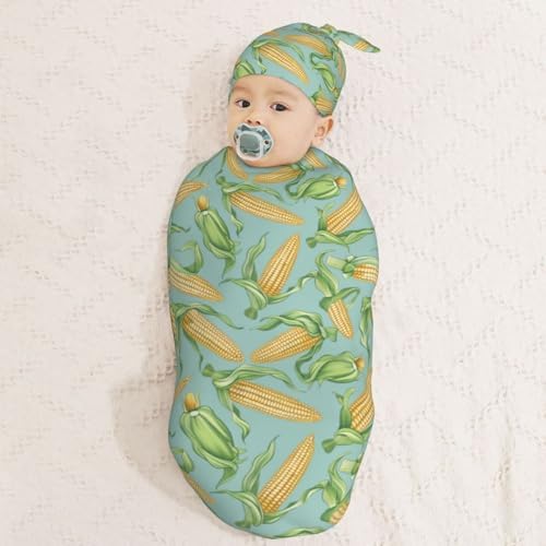 Muishi Baby Corn Swaddle Blanket Hat Set