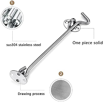 SHAUNI Hook and Eye Latch Gate Bolt - Black 6 Inch Heavy Duty