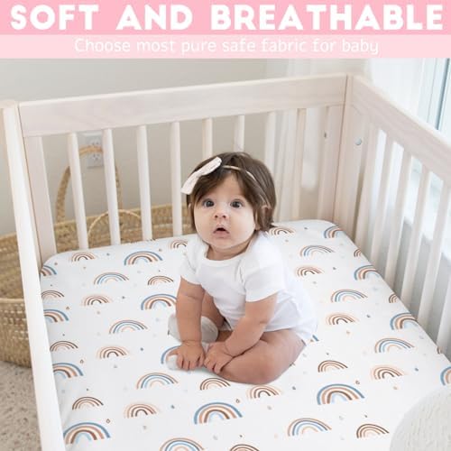 Hwmmbh Rainbow Crib Sheet 52x28 Cute Rainbow Drops Stretchy Fitted