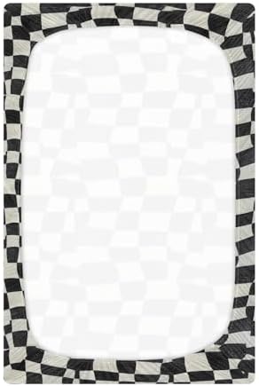 KICPOAY Fitted Crib Sheets Stretchy Playard Sheets Black White Snakeskin Checkered