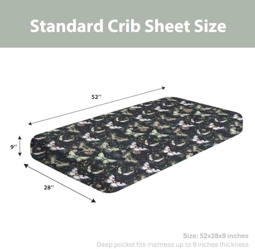 Gothic Moth Black Floral Crib Sheets 28x52 Universal Fit