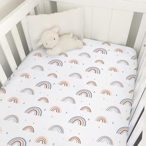 Hwmmbh Rainbow Crib Sheet 52x28 Cute Rainbow Drops Stretchy Fitted