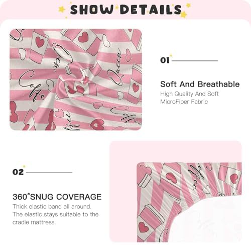 Coffee Queen and Hearts Stretchy Crib Sheet