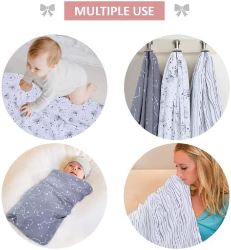 Little Grape Land Muslin Swaddle Blankets 47x47 3 Pack StarsGrey