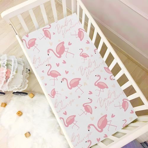 KICPOAY Flamingo Hearts Pink Crib Sheets Playard Sheets for Baby