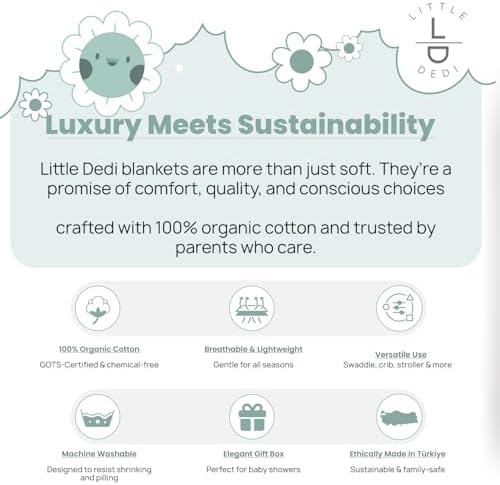 Little Dedi 100 Organic Cotton Swaddling Blanket - Soft 30x40 Sage