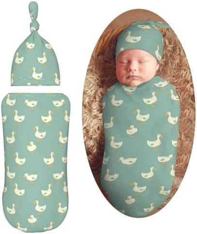 Muishi Kawaii White Goose Swaddle Blanket Beanie Set